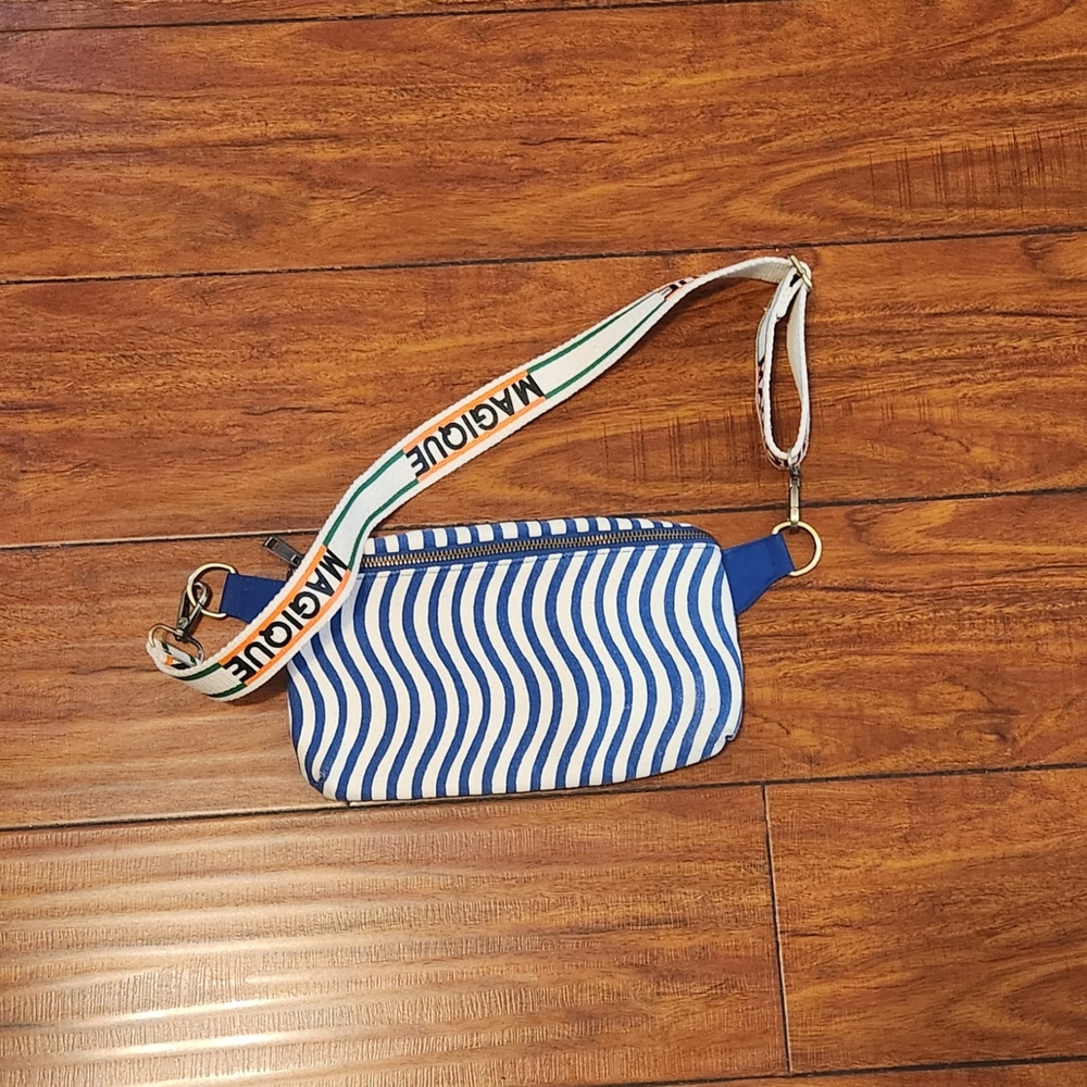 Hotel Magique For Anthropologie Magique Belt Bag Blue & White Wave/stripes NWOT